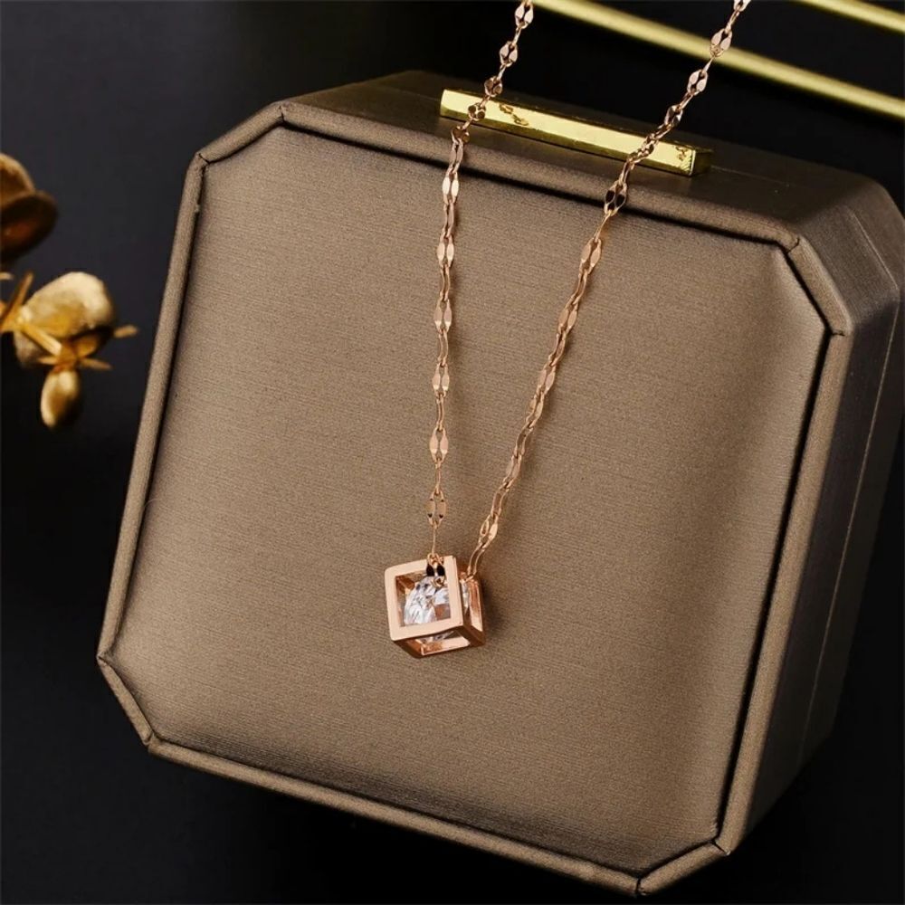 Rose Gold Crystal Box Necklace